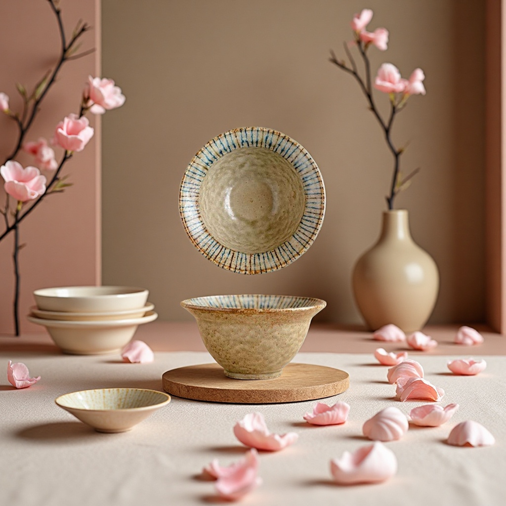 日本进口美浓烧松叶盘子日式复古风圆盘家用轻奢陶瓷餐具