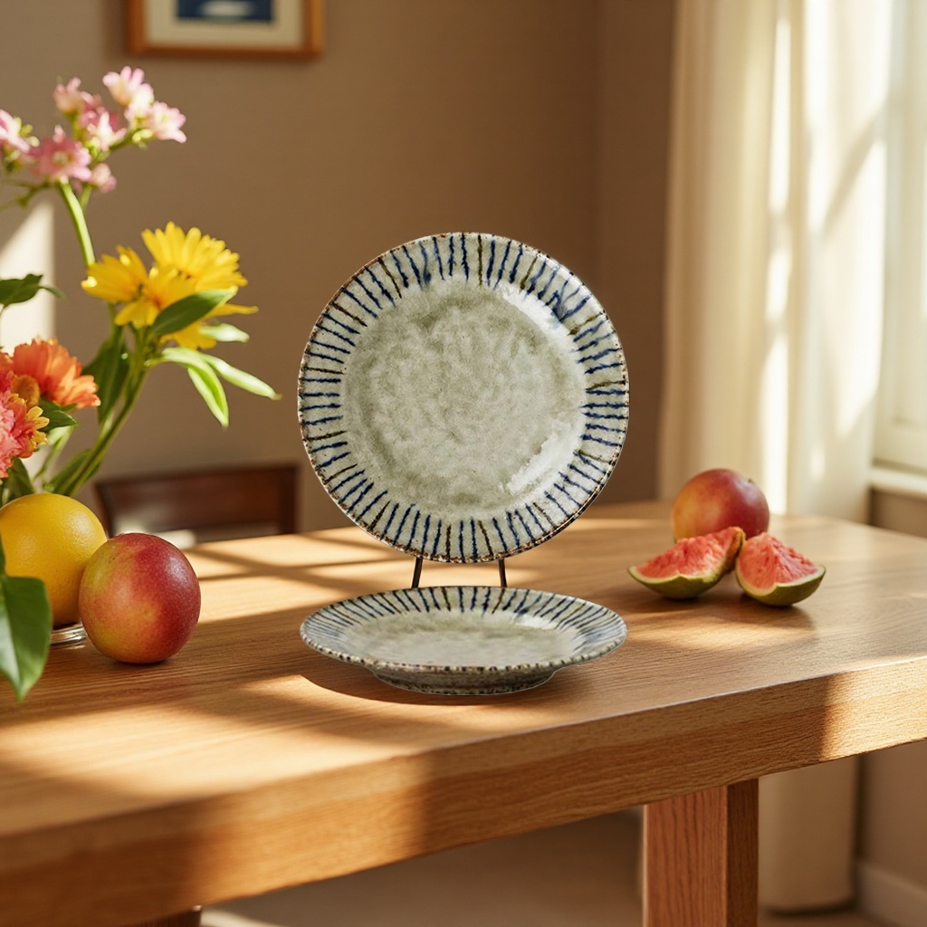 Authentic Japanese imported Mino burnt matsutake plate, Japanese retro-style round plate, home light luxury ceramic tableware details Picture
