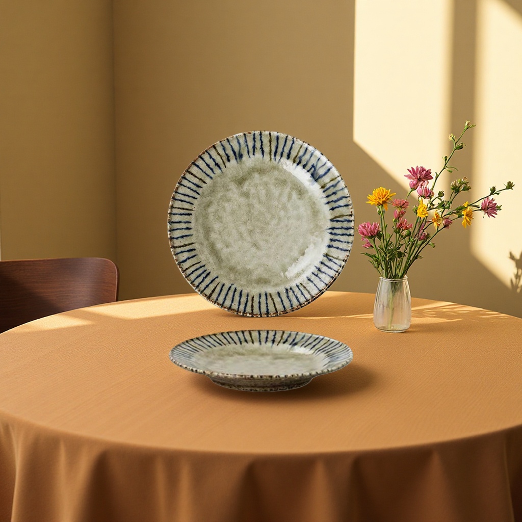 Authentic Japanese imported Mino burnt matsutake plate, Japanese retro-style round plate, home light luxury ceramic tableware Specification image