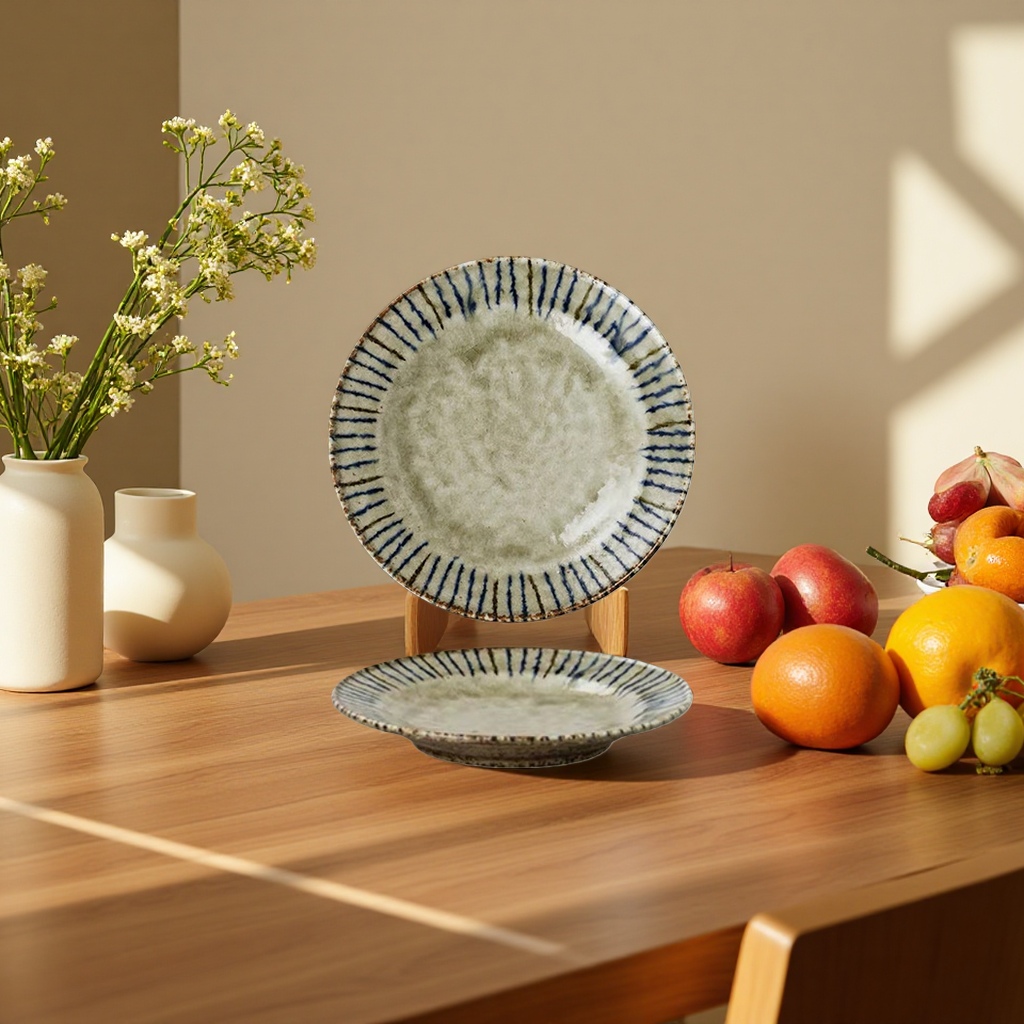 Authentic Japanese imported Mino burnt matsutake plate, Japanese retro-style round plate, home light luxury ceramic tableware Application Scenario