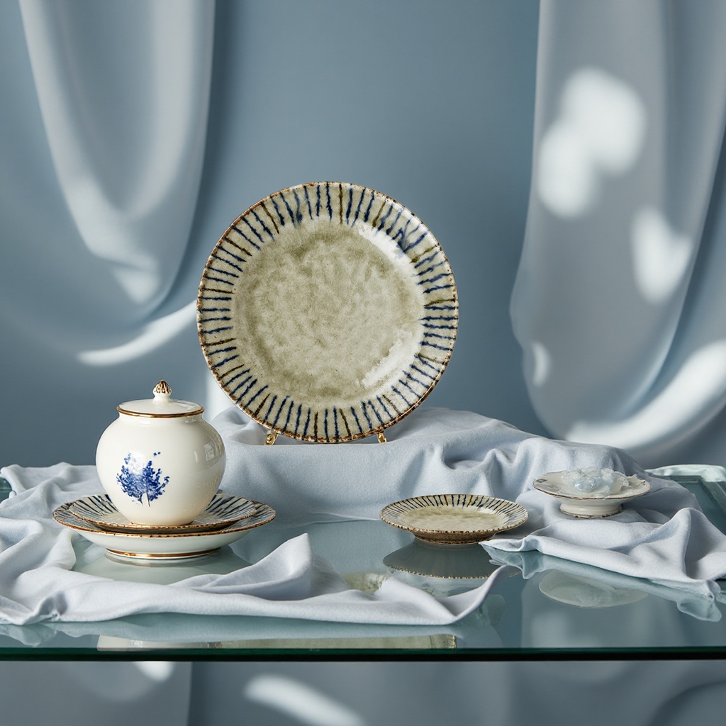 ✅ Japanese imported mino ware matsutake ceramic retro-style deep plate, used plate, vegetable plate, round underglaze color tableware Specification image