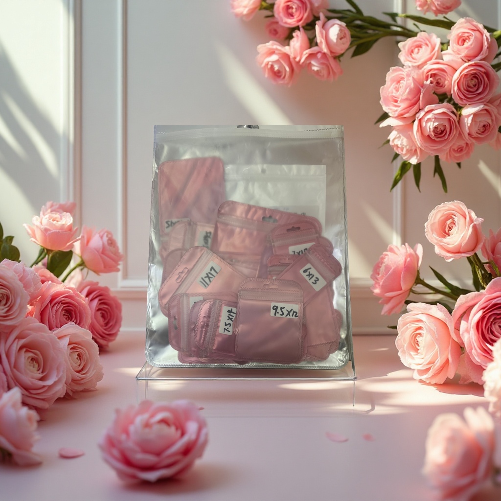 Rose powder bag, self-sealing bag, rounded corner bag, fresh-keeping sealed moisture-proof portable storage bag Specification image