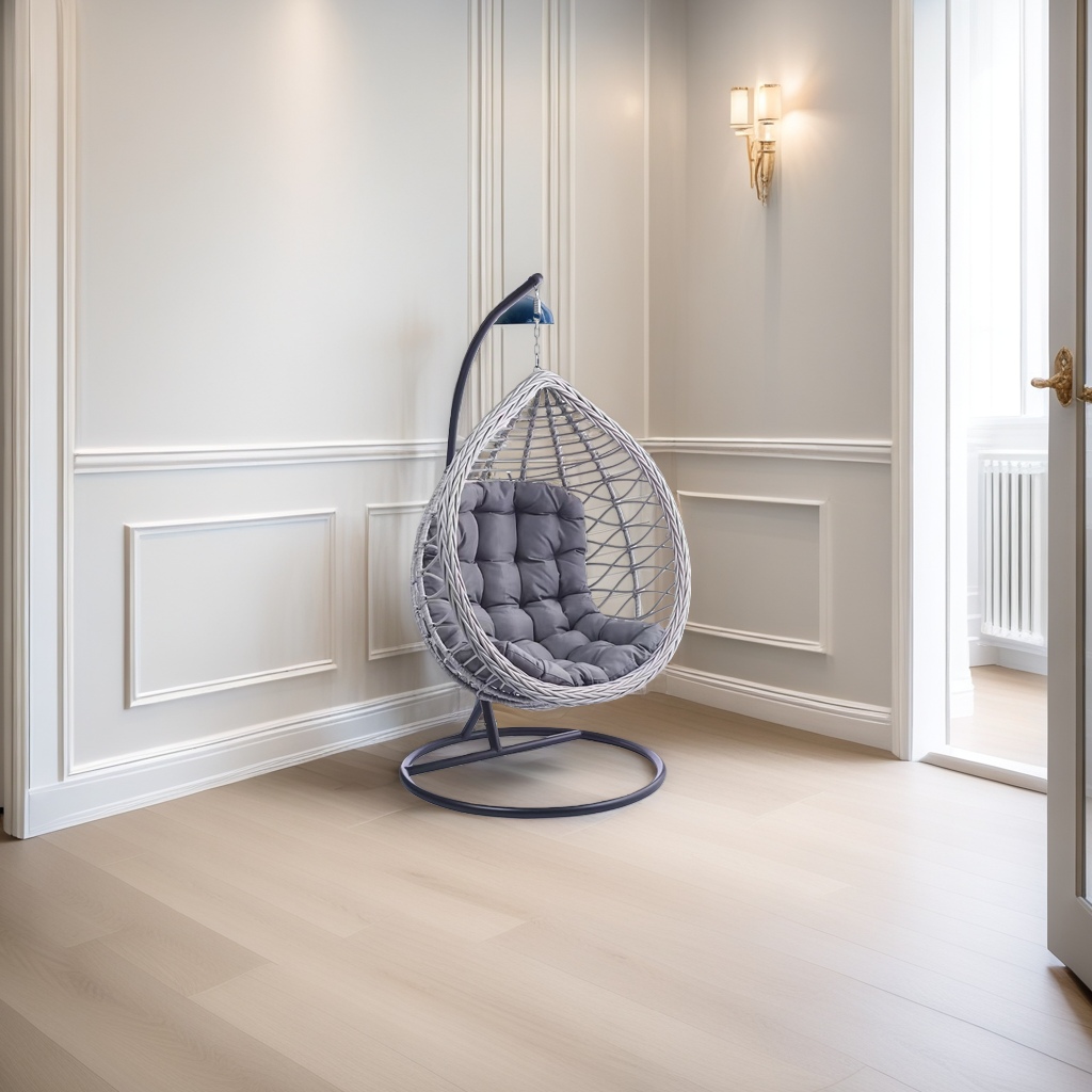 Modern rattan outdoor comfortable and relaxing hanging chair, cradle chair, grey home details Picture