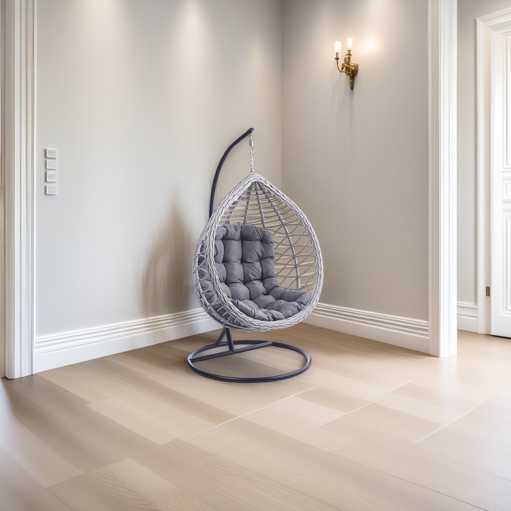 Modern rattan outdoor comfortable and relaxing hanging chair, cradle chair, grey home