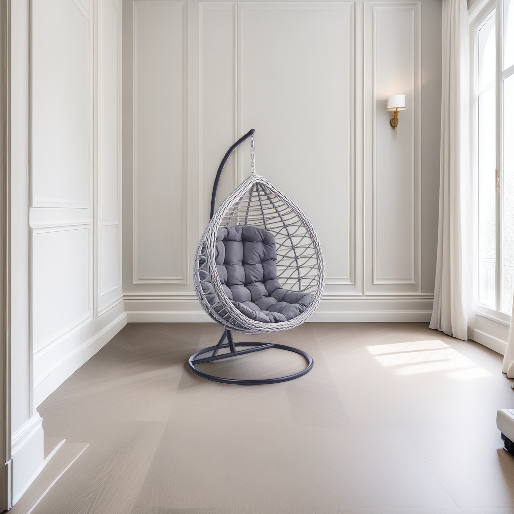 Modern rattan outdoor comfortable and relaxing hanging chair, cradle chair, grey home Application Scenario
