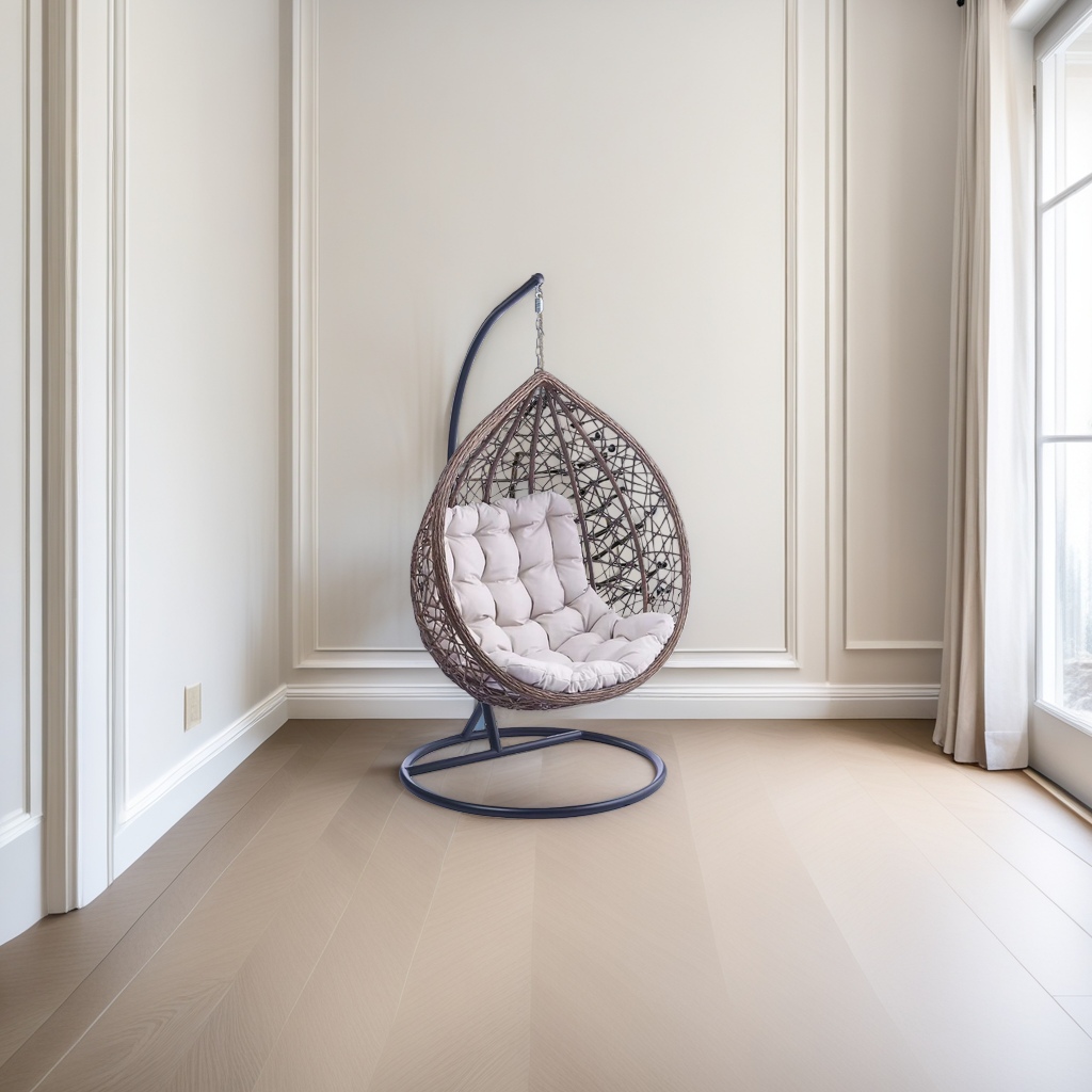Modern rattan outdoor comfortable and relaxing hanging chair, cradle chair, brown home details Picture