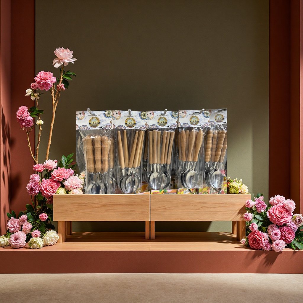 木柄勺子实木汤勺厨房餐具家用不锈钢勺子