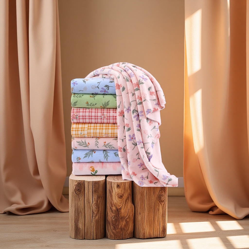 Custom-printed coral velvet fabric, absorbent dry hair cap, bathrobe, bed cover blanket, summer cooling bed sheet, double-sided printed fabric