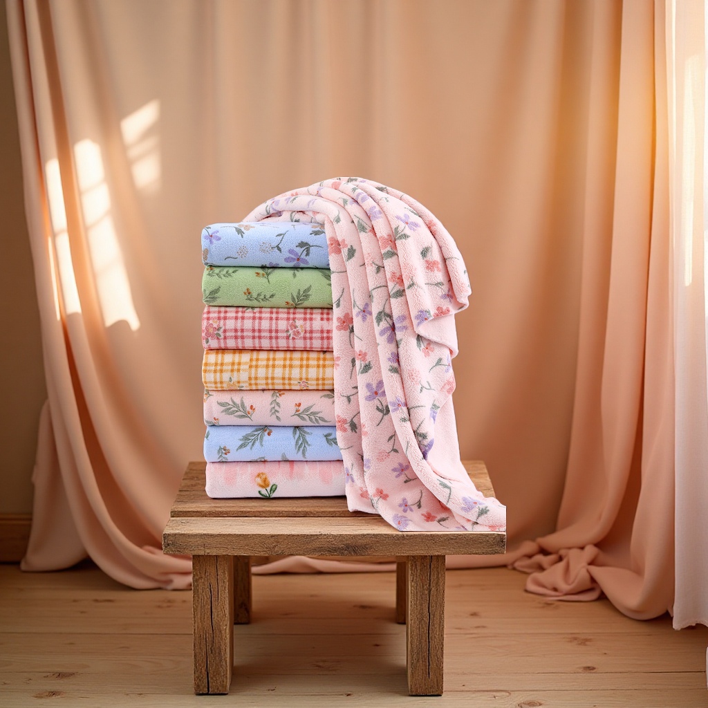 Custom-printed coral velvet fabric, absorbent dry hair cap, bathrobe, bed cover blanket, summer cooling bed sheet, double-sided printed fabric details Picture