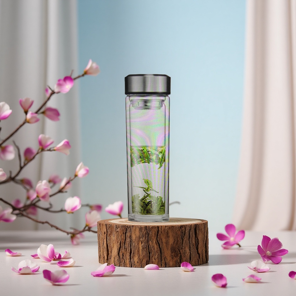 Green apple glass cup thermos, 180ml glass cup, portable and durable details Picture