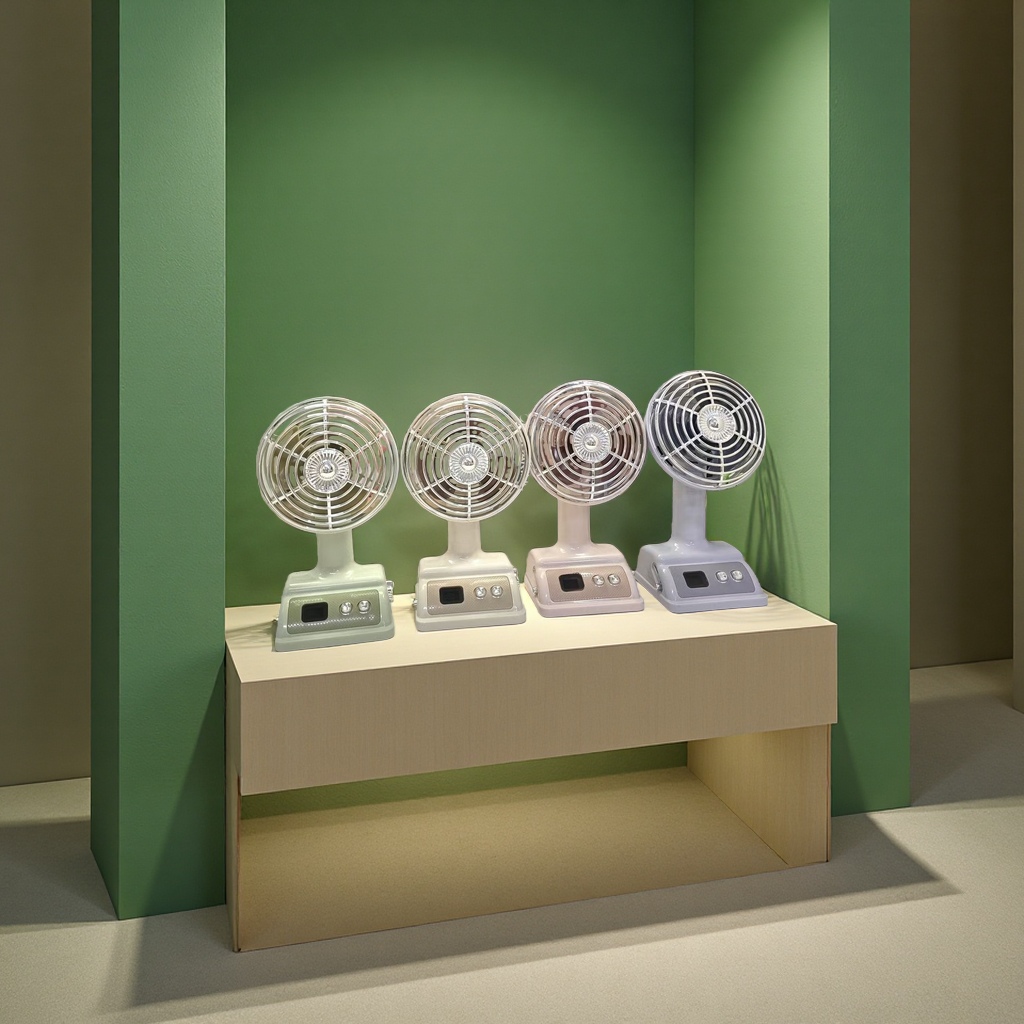 New retro mini fan standing desk, office, student dormitory desktop, USB charging, digital display fan