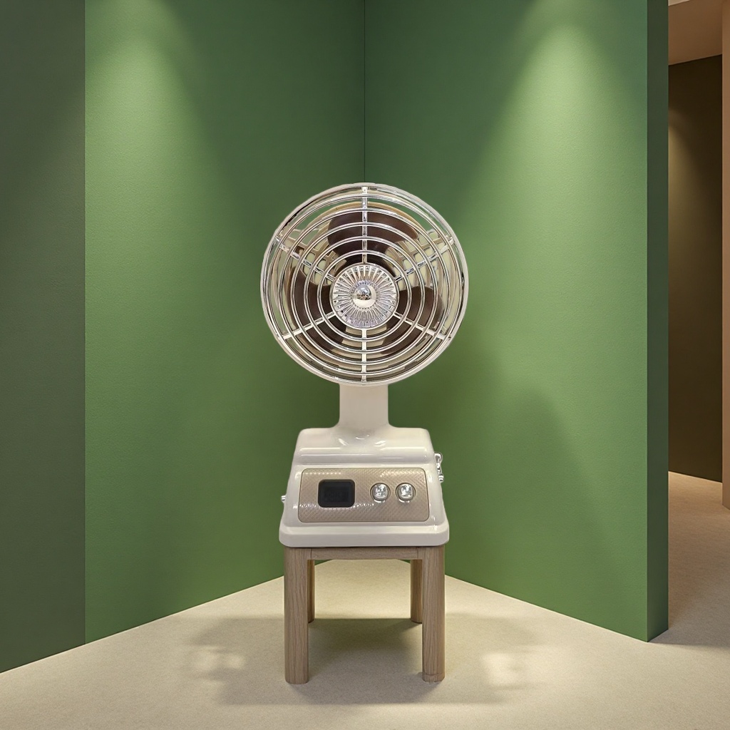 New retro mini fan standing desk, office, student dormitory desktop, USB charging, digital display fan Specification image