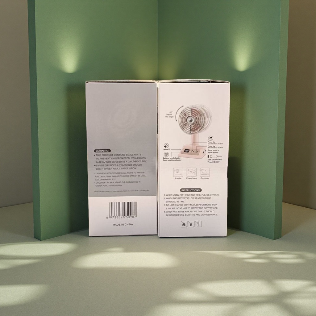 New retro mini fan standing desk, office, student dormitory desktop, USB charging, digital display fan Item Picture