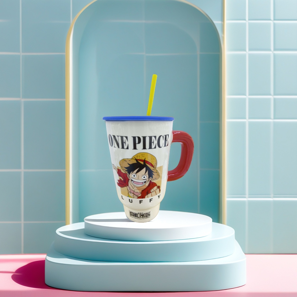 Limei Ceramic One Piece officially authorized ceramic cups, water cups, mugs with LIDS and straws, coffee cups, high appearance level, cute for children Specification image