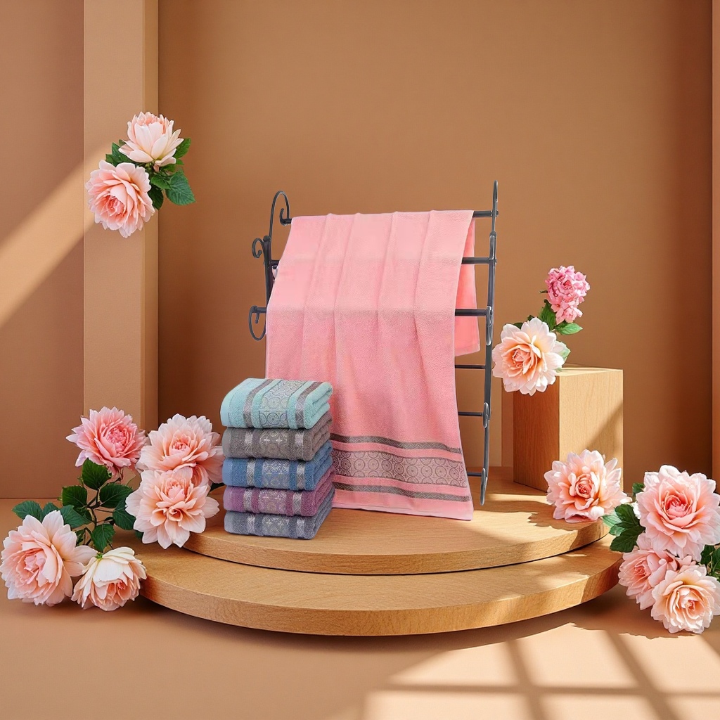 A thick, large-sized, absorbent, soft household towel made of pure cotton Specification image