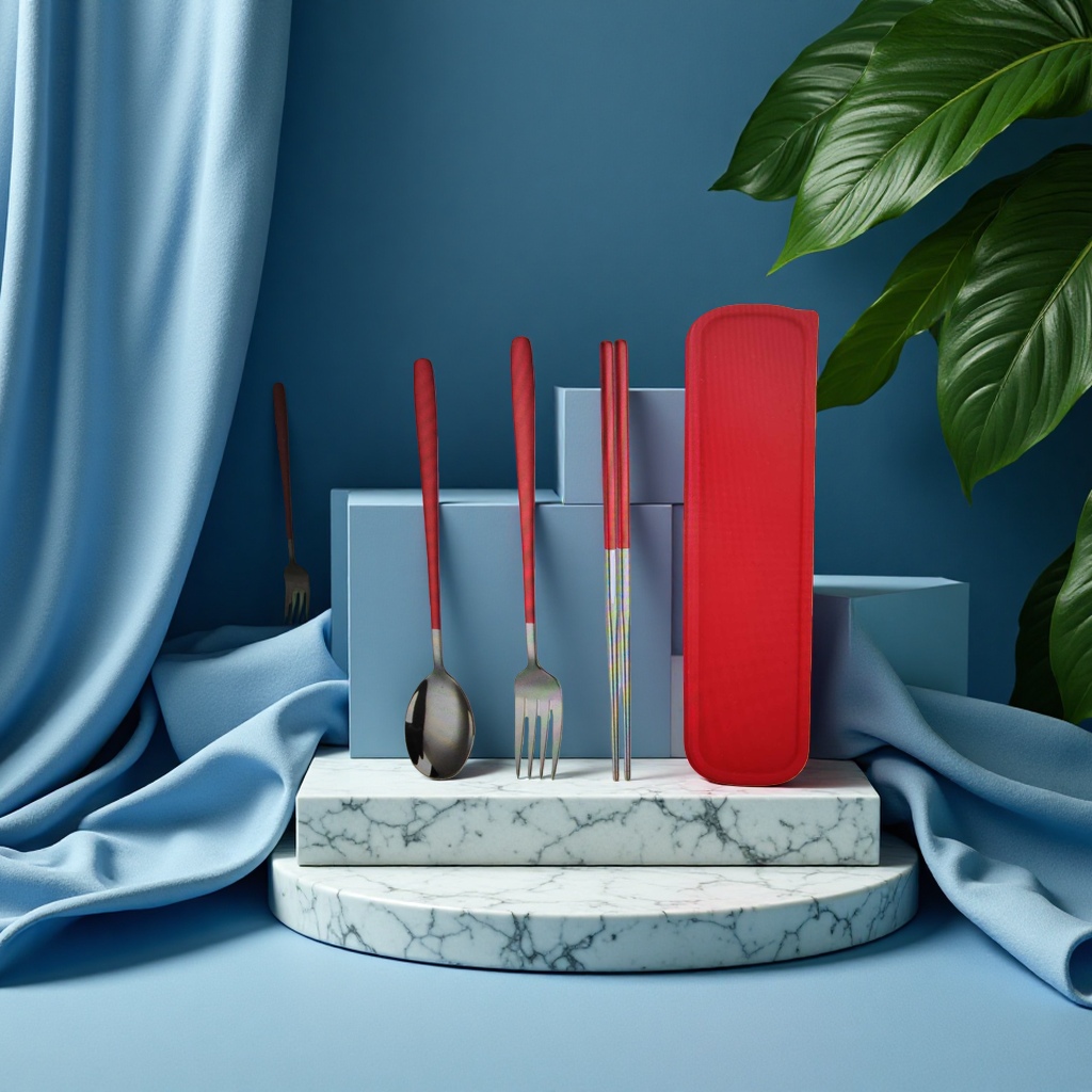 Stainless steel steak knife and fork portable tableware box, cake tableware set, cake knife and fork