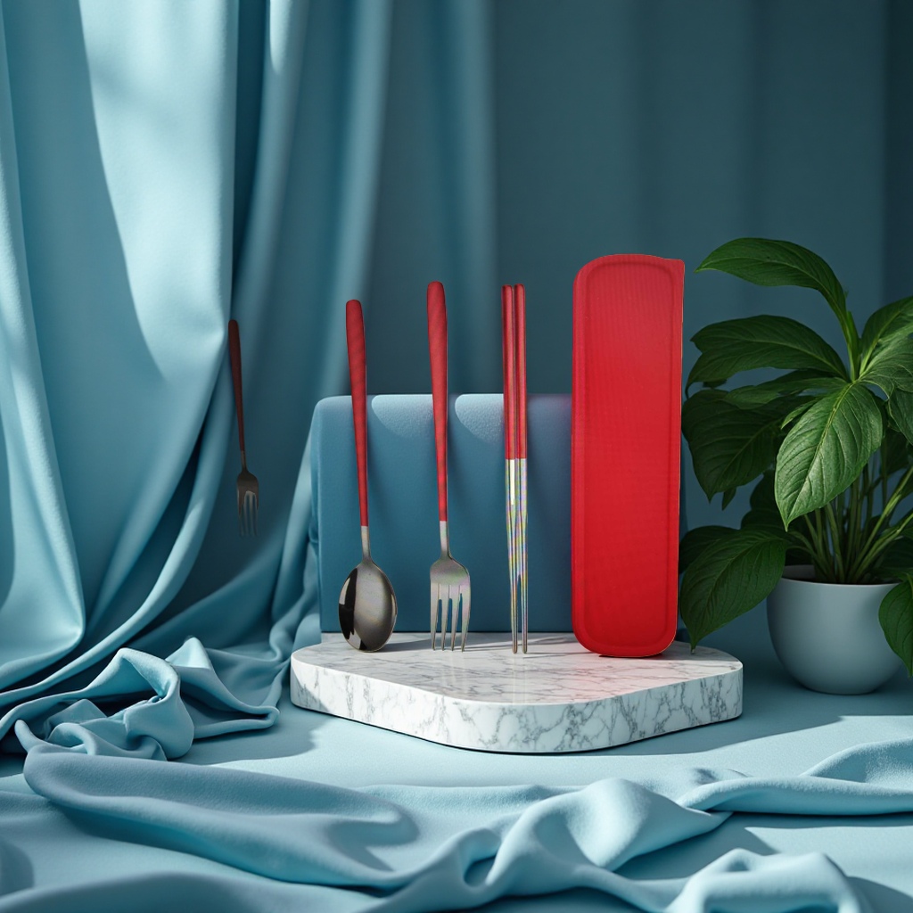 Stainless steel steak knife and fork portable tableware box, cake tableware set, cake knife and fork Application Scenario