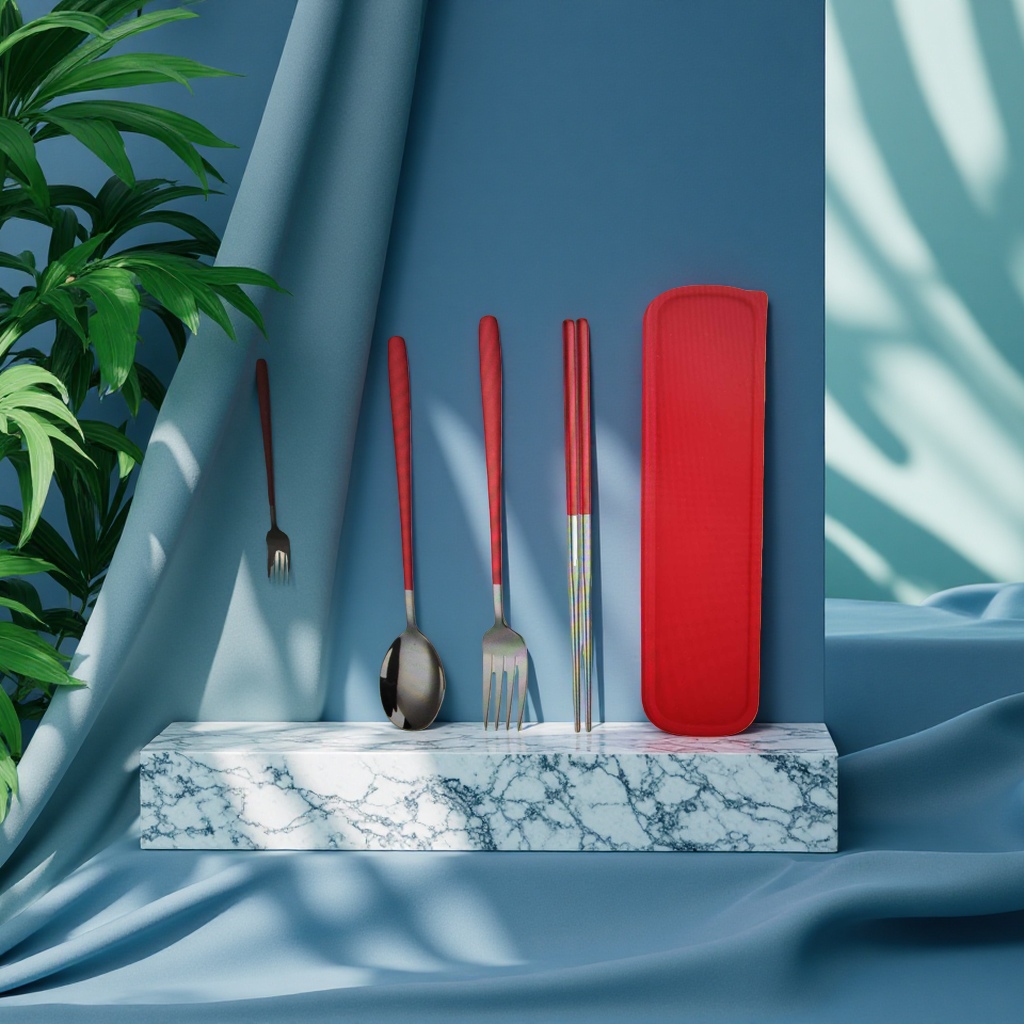 Stainless steel steak knife and fork portable tableware box, cake tableware set, cake knife and fork Specification image