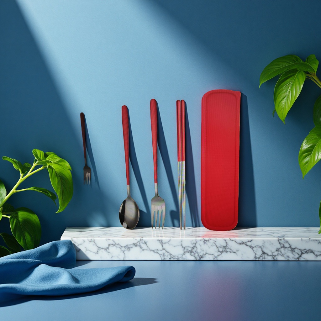 Stainless steel steak knife and fork portable tableware box, cake tableware set, cake knife and fork details Picture