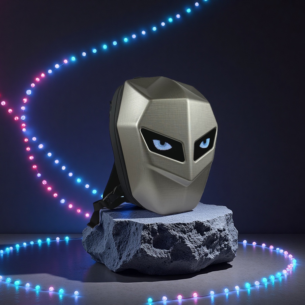 Motorcycle LED backpack with wheel eye, cool Bluetooth DIY, motorcycle riding full helmet sports waterproof backpack Application Scenario