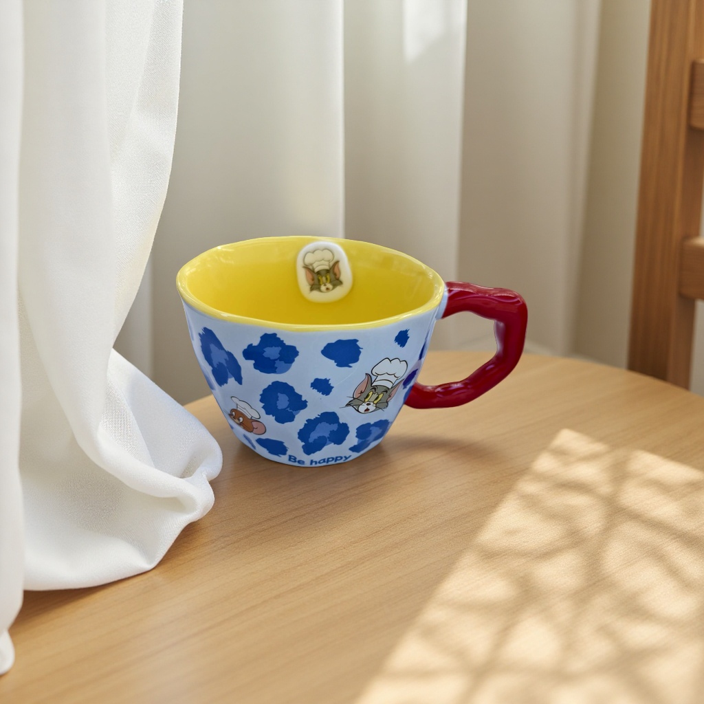 Limei Ceramic Tom and Jerry officially authorized ceramic cups, water cups and coffee cups, high appearance level, cute children's leopard print blue