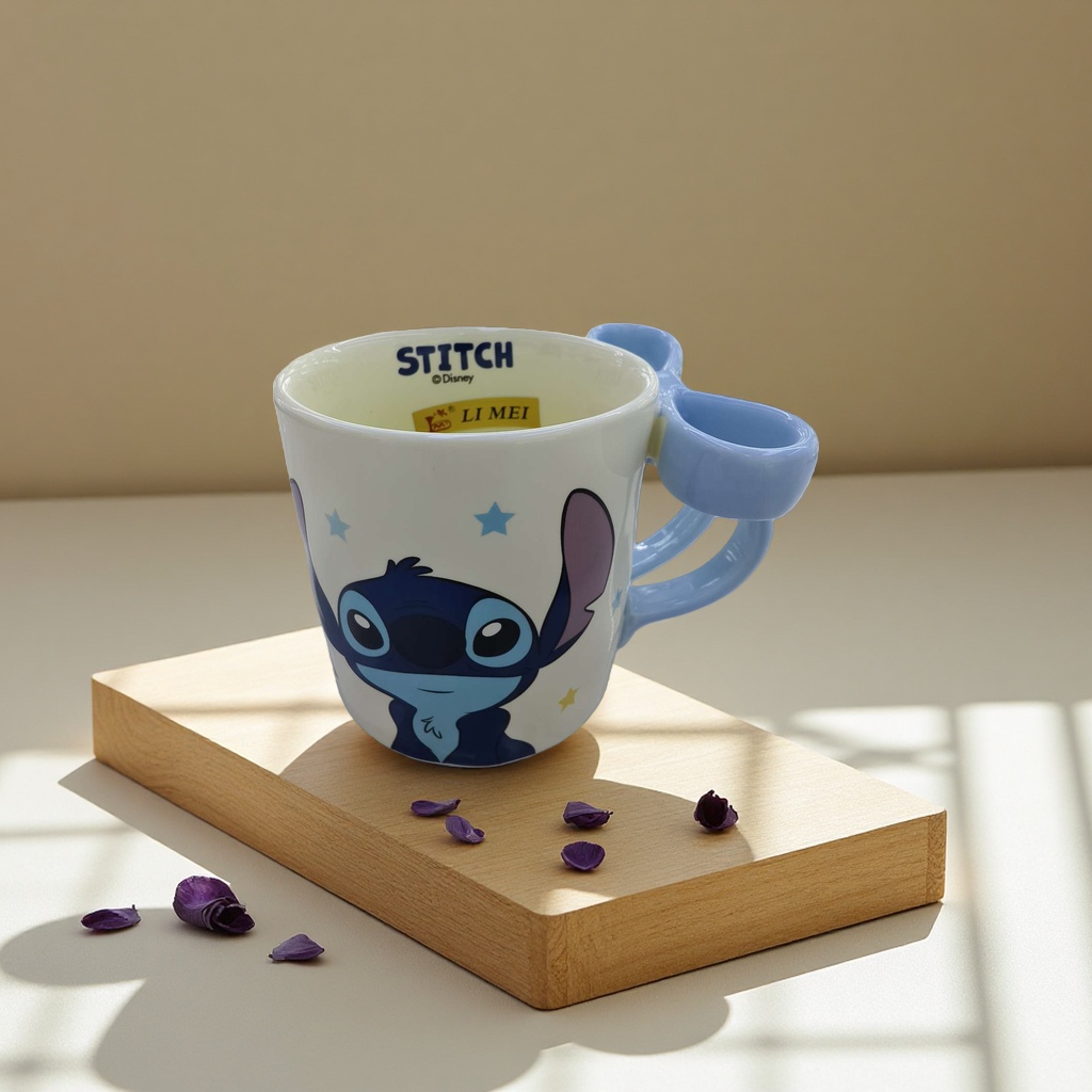 Limei Ceramics, officially authorized ceramic cups, water cups, mugs, design sense, bow, coffee cups, high appearance level, cute children's blue