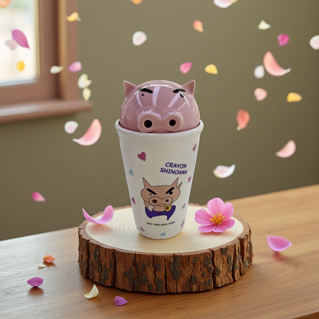 Limei Ceramic Crayon Shin-chan, chubby, Zuemon, genuine ceramic cup, water cup with lid, coffee cup, high appearance level, design sense, cute children Application Scenario