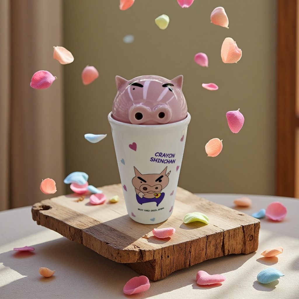 Limei Ceramic Crayon Shin-chan, chubby, Zuemon, genuine ceramic cup, water cup with lid, coffee cup, high appearance level, design sense, cute children