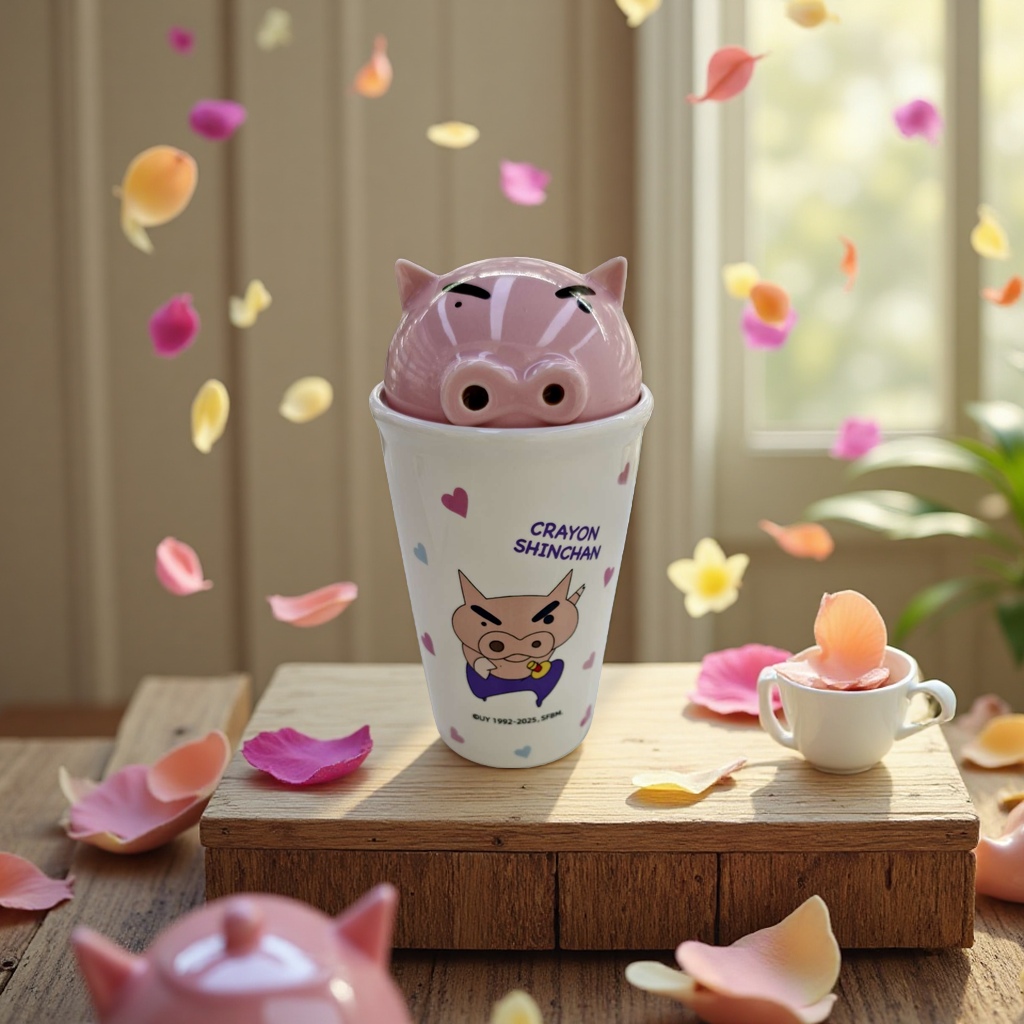 Limei Ceramic Crayon Shin-chan, chubby, Zuemon, genuine ceramic cup, water cup with lid, coffee cup, high appearance level, design sense, cute children Specification image