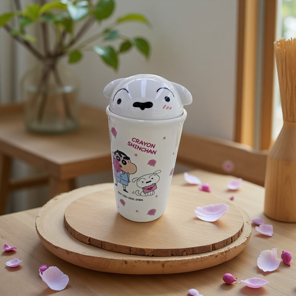 Limei Ceramic Crayon Shin-chan Xiaobai, genuine ceramic cups, water cups with LIDS, coffee cups, high appearance level, design sense, cute children Application Scenario