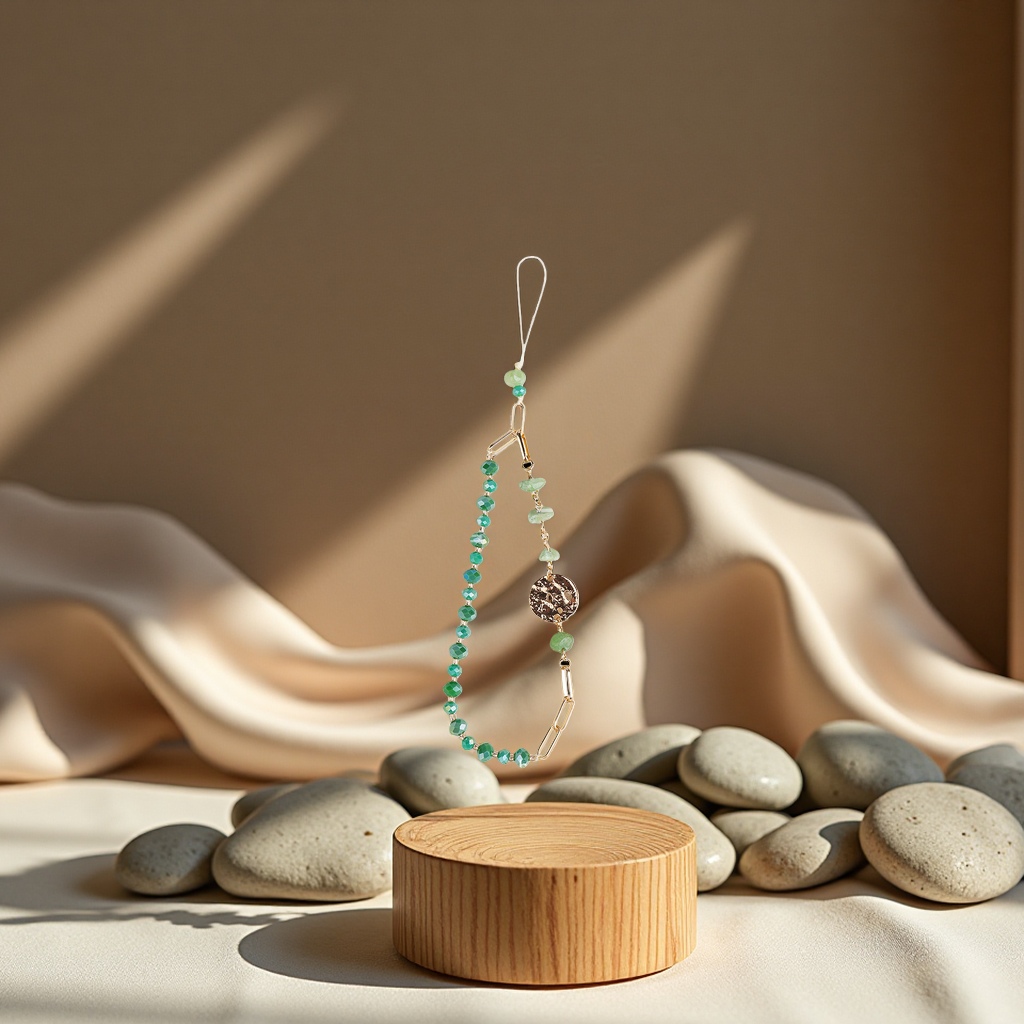 New European and American natural crushed stone style, Instagram-style multi-element women's short mobile phone lanyard and chain accessory Item Picture