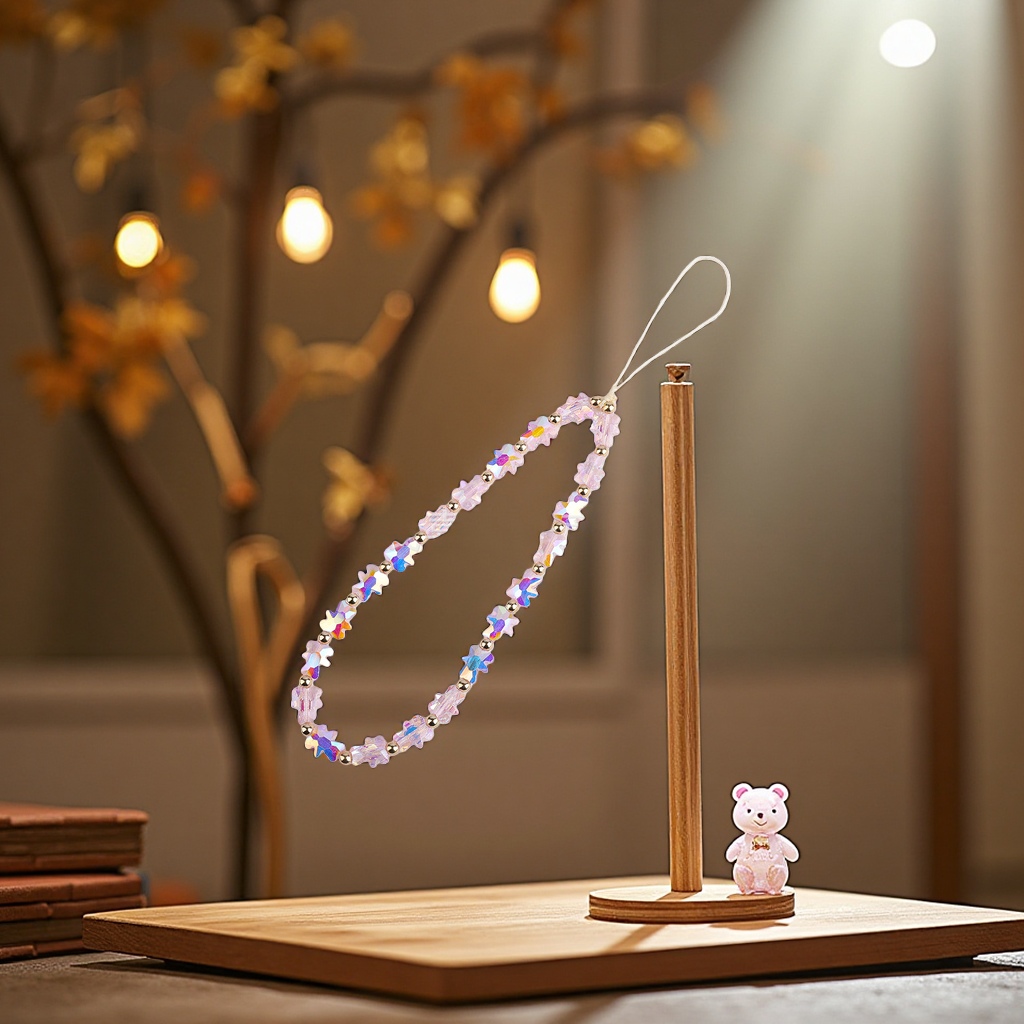 Original new style bear crystal mobile phone chain woven beaded pendant, portable and niche mobile phone case pendant for girls Item Picture