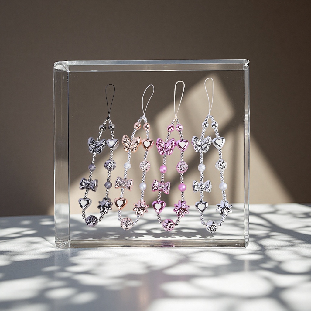 KBEAD Glossy butterfly Love Melody mobile phone chain pendant, girls' Ins-style acrylic beaded mobile phone rope