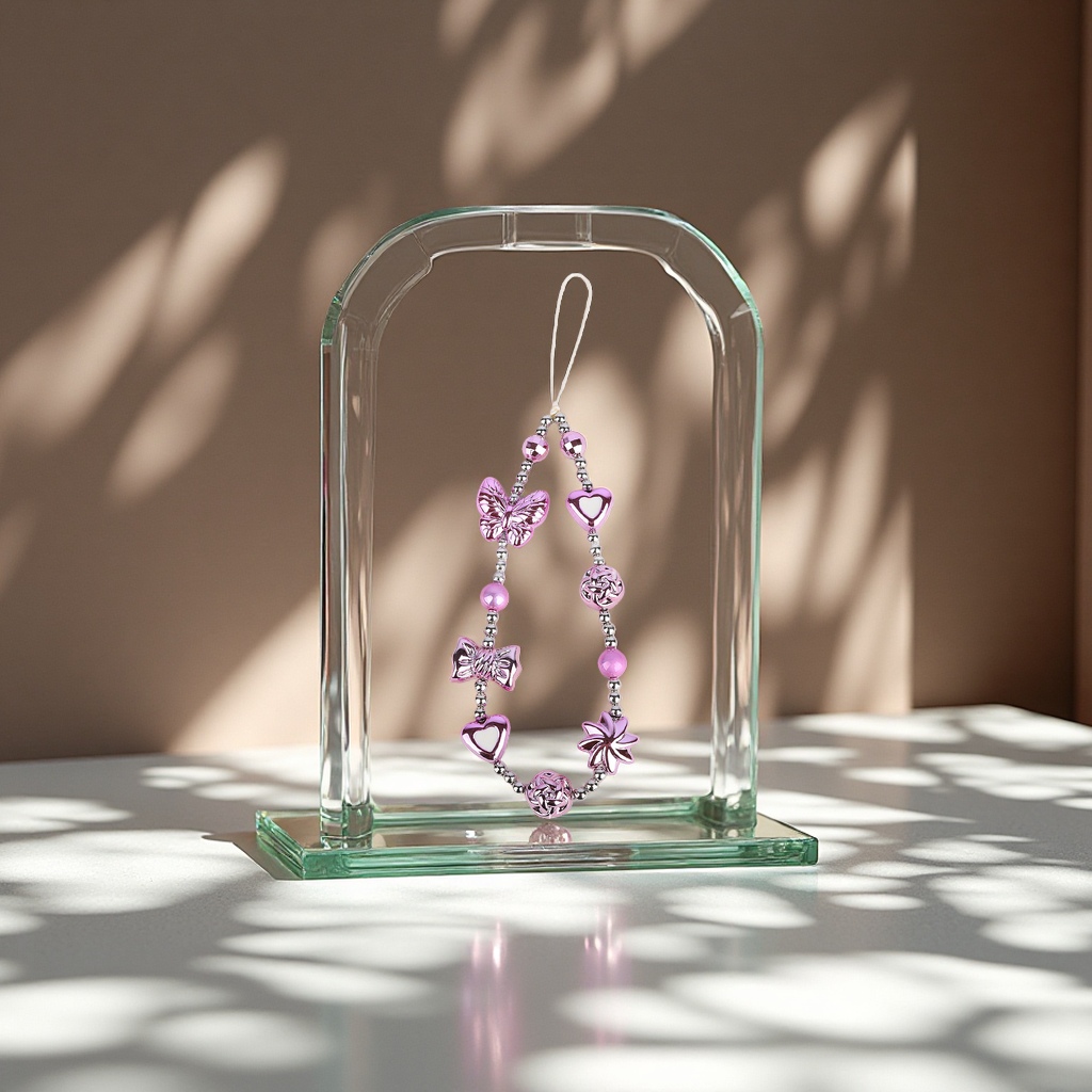 KBEAD Glossy butterfly Love Melody mobile phone chain pendant, girls' Ins-style acrylic beaded mobile phone rope details Picture