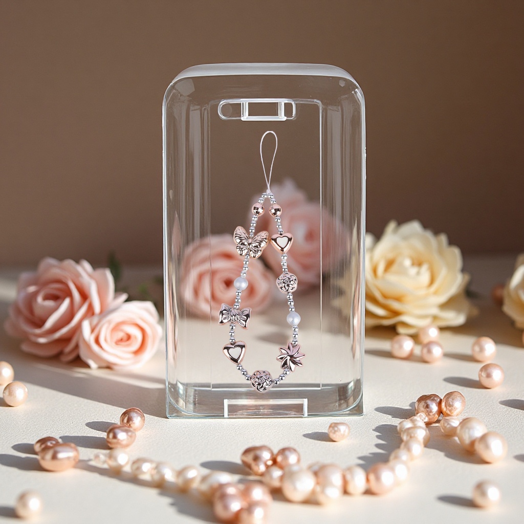 KBEAD Glossy butterfly Love Melody mobile phone chain pendant, girls' Ins-style acrylic beaded mobile phone rope Application Scenario