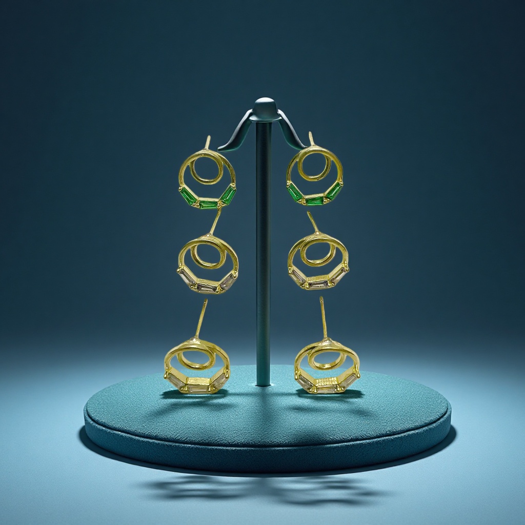 The new double-circle micro-inlaid zirconium stud earrings for women from Dongdaemun, South Korea, are simple and fashionable copper earrings details Picture