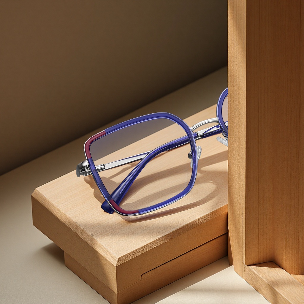 Metal TR ring large square frame 3135 Japanese and Korean goddesses' plain plain plain anti-blue light glasses details Picture
