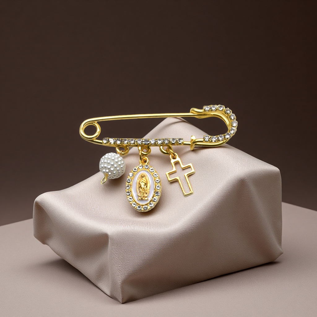 Cross-border foreign trade Cross Virgin Mary, Little Chanel, pearl hollowed-out brooch, women's anti-exposure pin, pendant, clothing and handicrafts Application Scenario