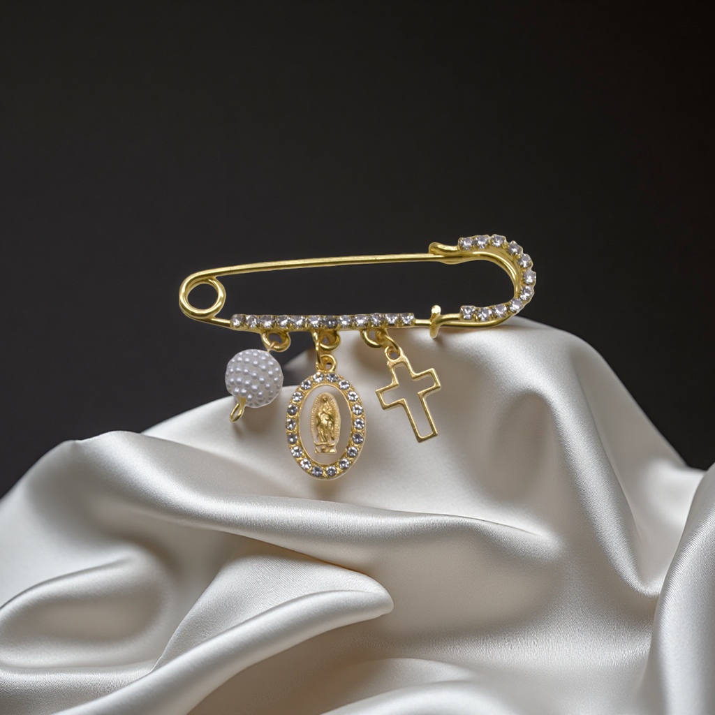 Cross-border foreign trade Cross Virgin Mary, Little Chanel, pearl hollowed-out brooch, women's anti-exposure pin, pendant, clothing and handicrafts Item Picture