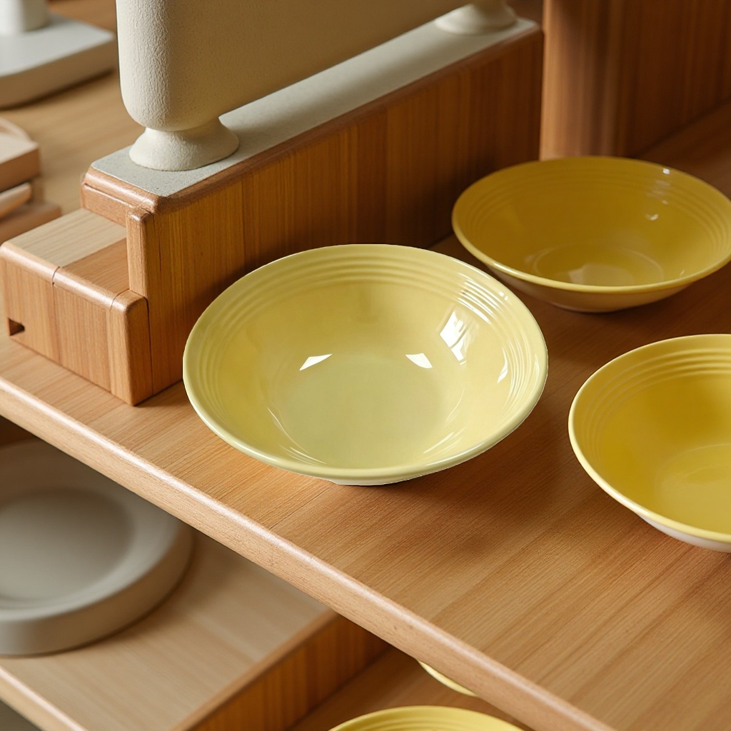 Yellow melamine round imitation porcelain soup bowl, commercial plastic seasoning soup bowl for canteens, imported baby and maternal feeding tableware Specification image