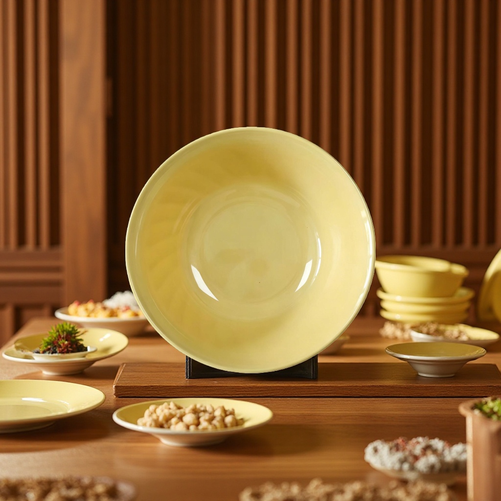 Commercial melamine twill deep bowl, yellow scratch-resistant imitation porcelain bowl, specially designed for hotel banquet display and plating details Picture