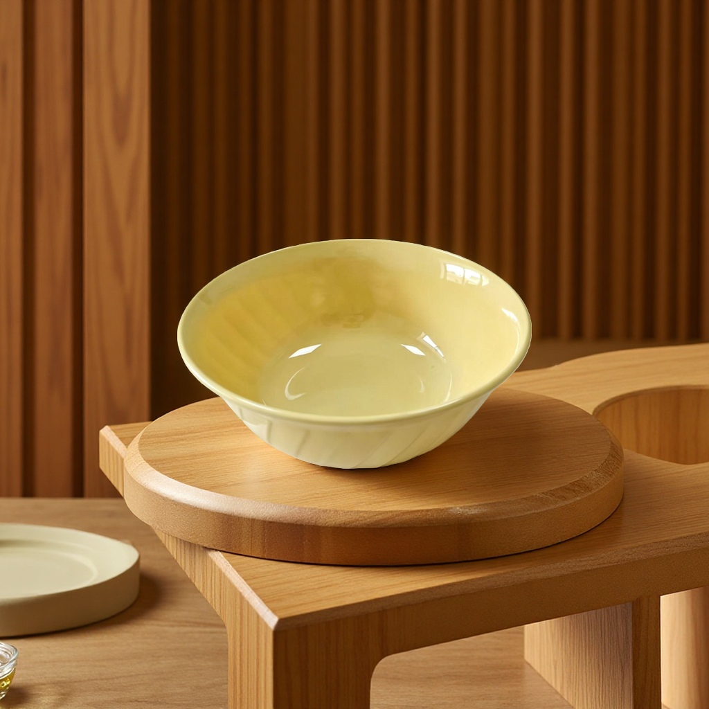 Commercial melamine twill deep bowl, yellow scratch-resistant imitation porcelain bowl, specially designed for hotel banquet display and plating Specification image