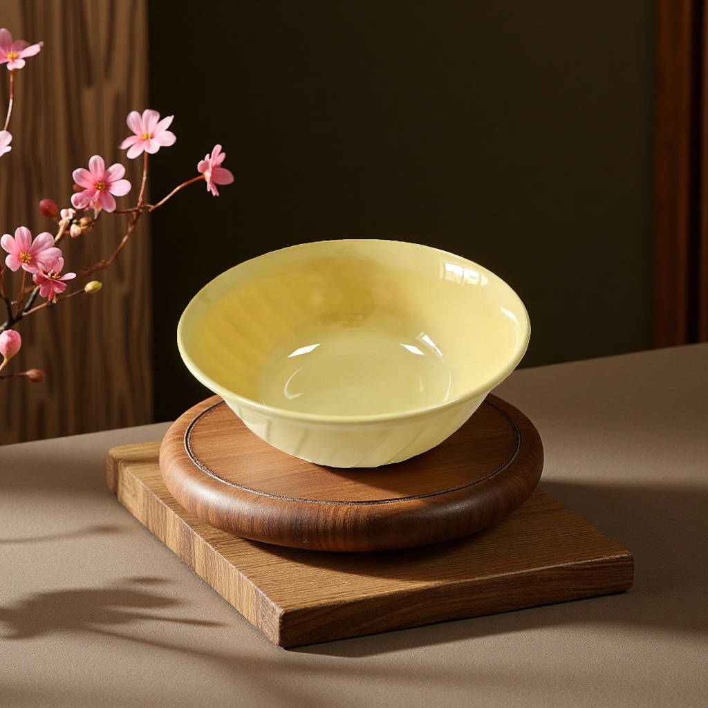 Commercial melamine twill deep bowl, yellow scratch-resistant imitation porcelain bowl, specially designed for hotel banquet display and plating Application Scenario
