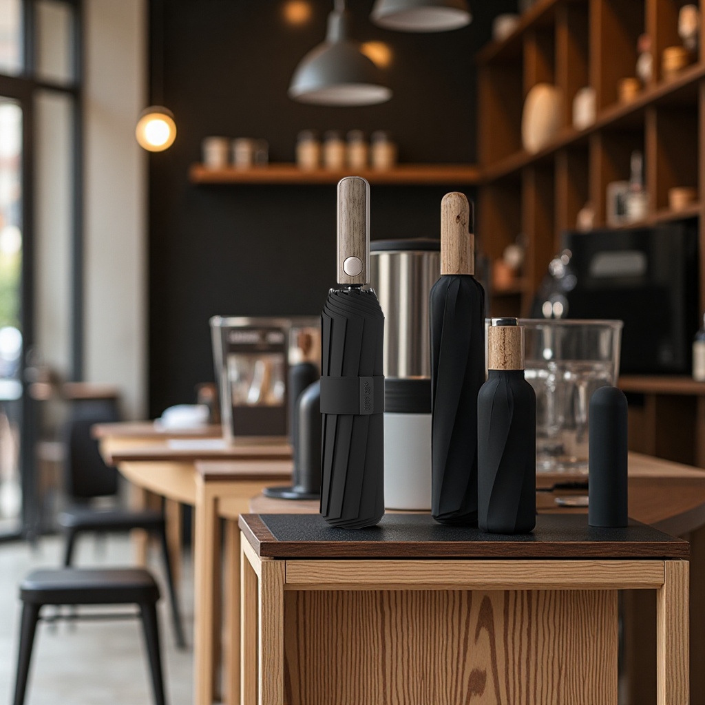 A light luxury business automatic umbrella with a wood-grain handle, black rubber sun protection, and a ten-bone folding umbrella for both weather and rain Item Picture