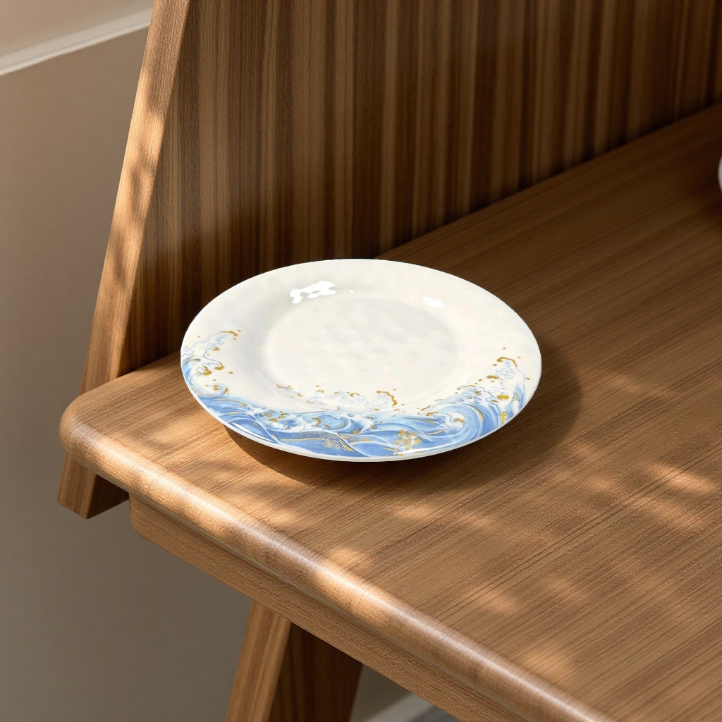 仿瓷金海浪密胺圆形盘子商用酒店饭店耐摔配菜水果盘 18cm details Picture