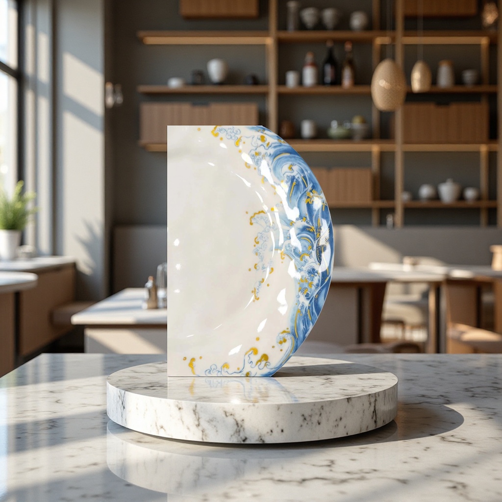 仿瓷金海浪密胺圆形盘子商用酒店饭店耐摔配菜水果盘 18cm Specification image