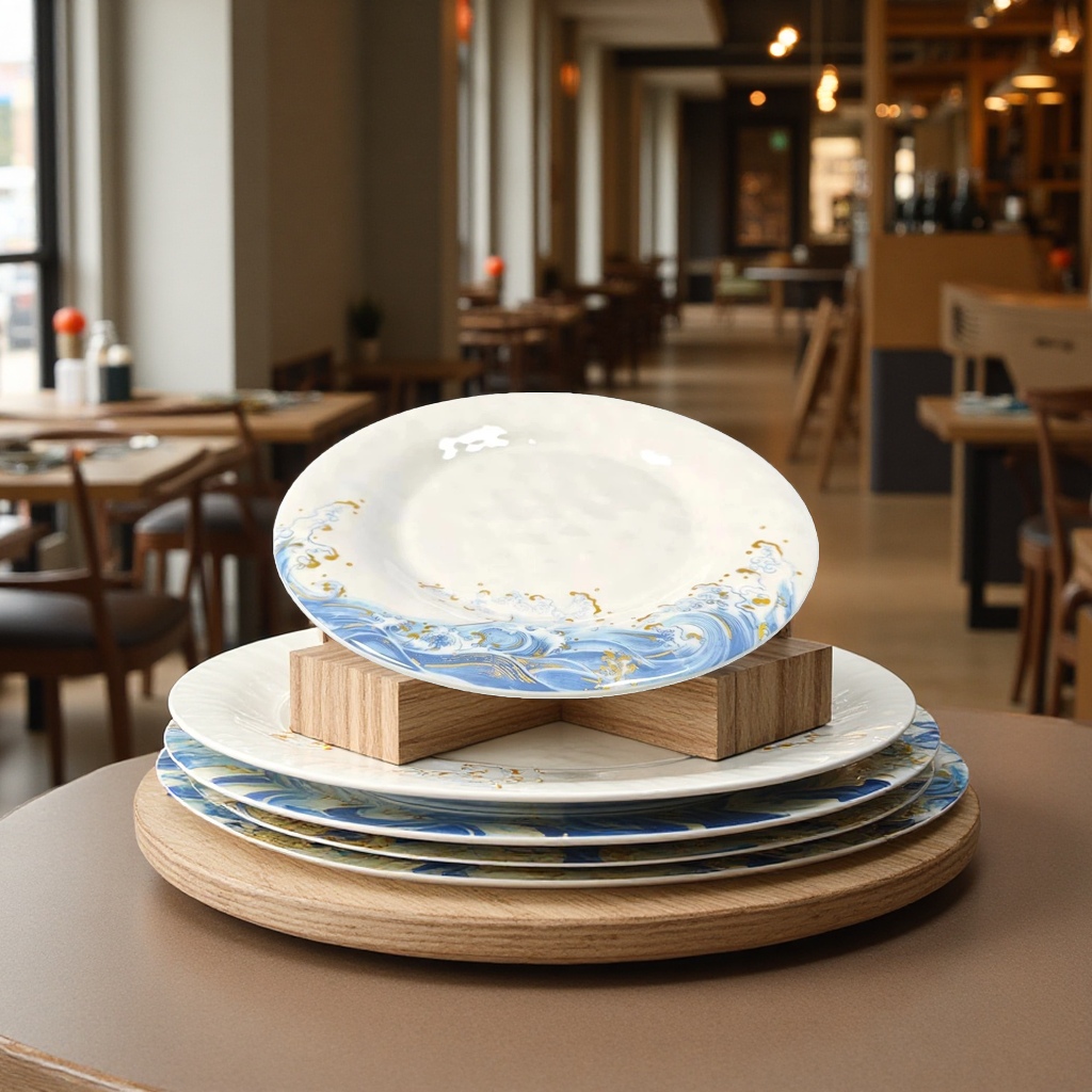 仿瓷金海浪密胺圆形盘子商用酒店饭店耐摔配菜水果盘 18cm Item Picture