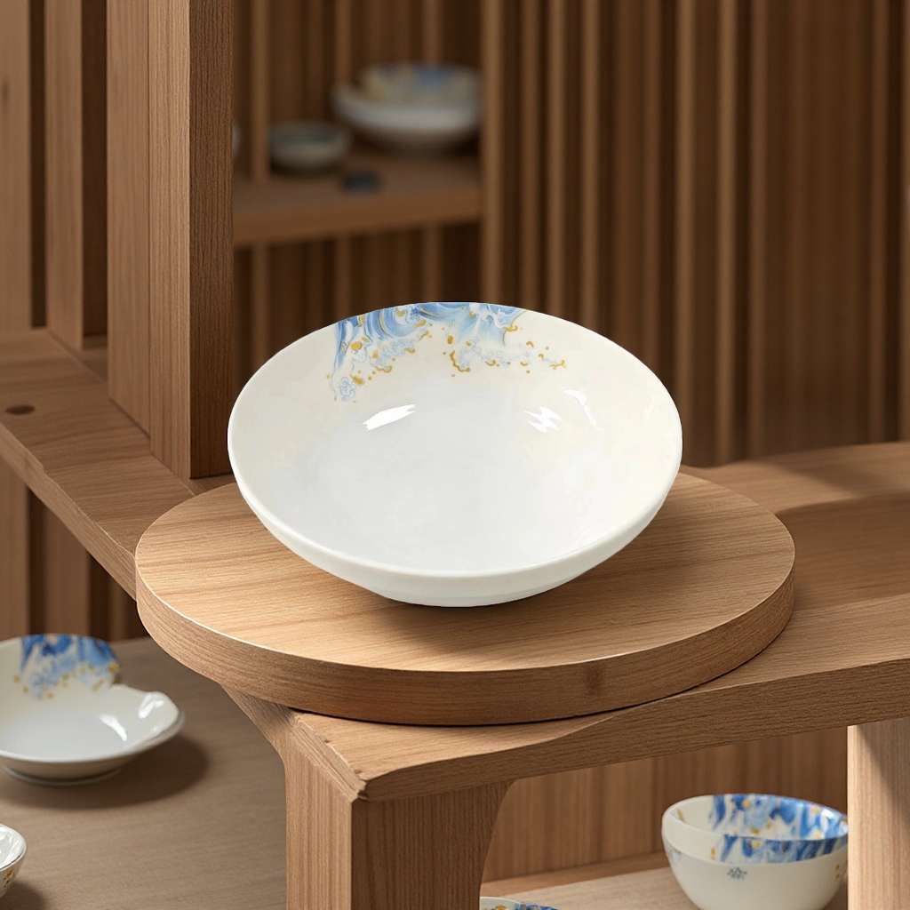 8-inch melamine imitation porcelain gold wave print round rice bowl and soup bowl commercial tableware imported