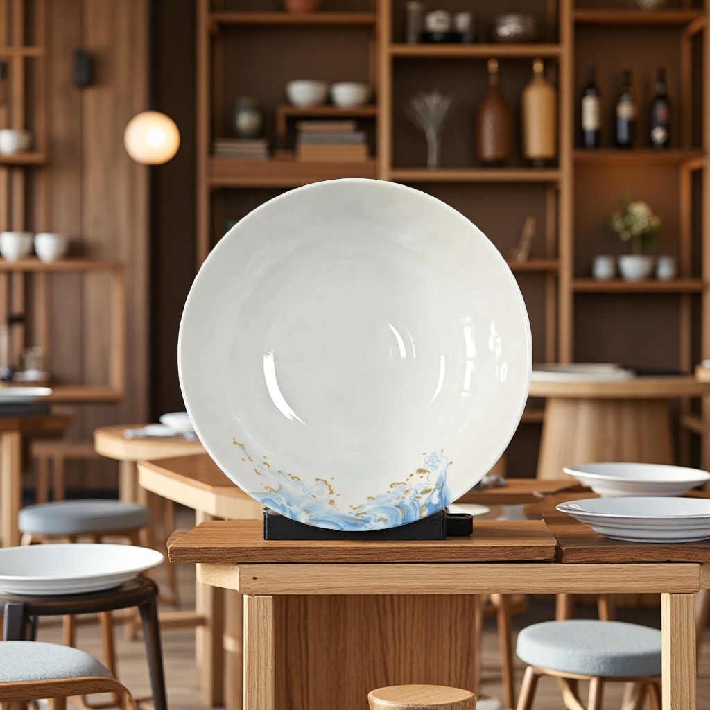 8-inch melamine imitation porcelain gold wave print round rice bowl and soup bowl commercial tableware imported Specification image