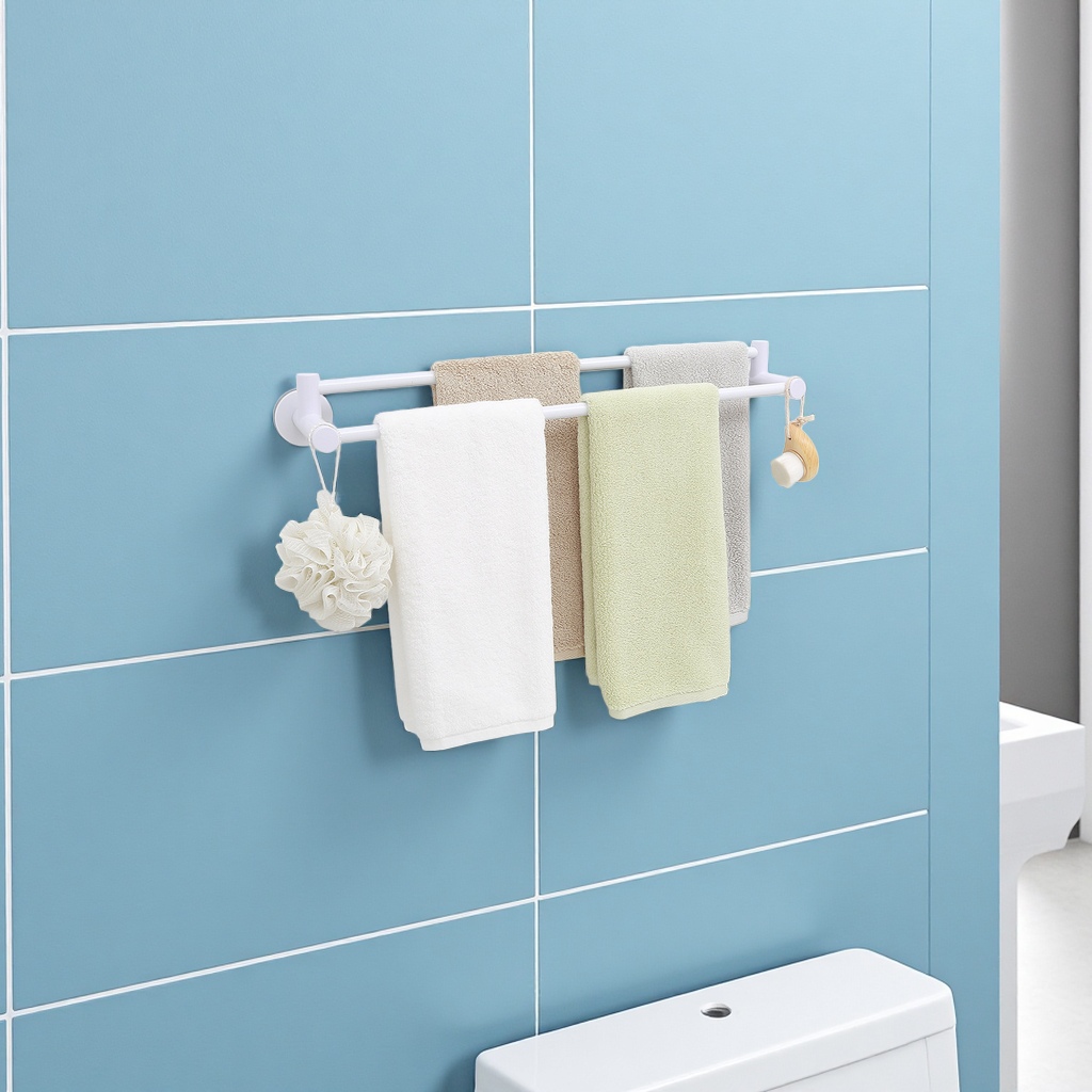 Magic suction cup towel rack, no need for drilling, bathroom wall-mounted bath towel hanging rod, bathroom washroom storage rack Application Scenario